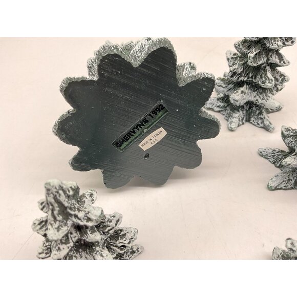 Meryvns Vintage 1990 Cold Cast Christmas Trees Snow Village Set of 6 Holiday - Picture 11 of 16